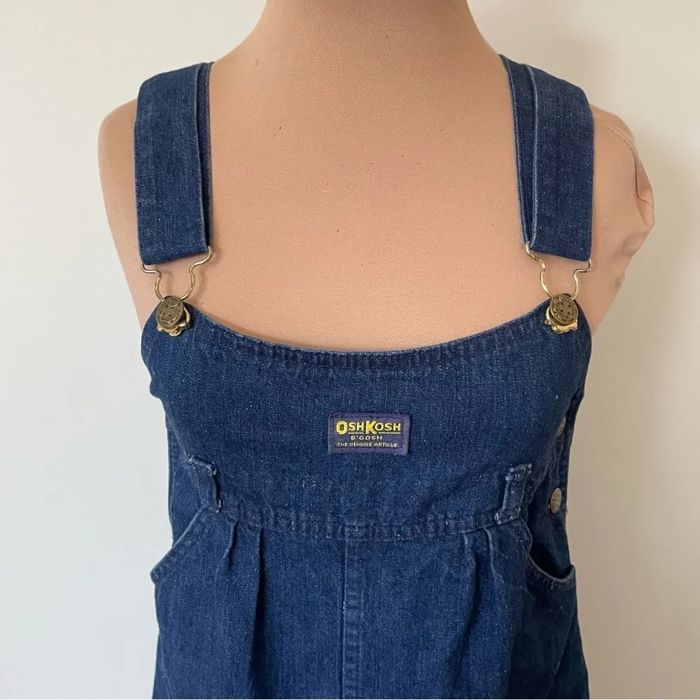 Vintage OshKosh B'gosh Girl's Blue Jean Overall Cotton Denim Dress USA EUC Sz 14
